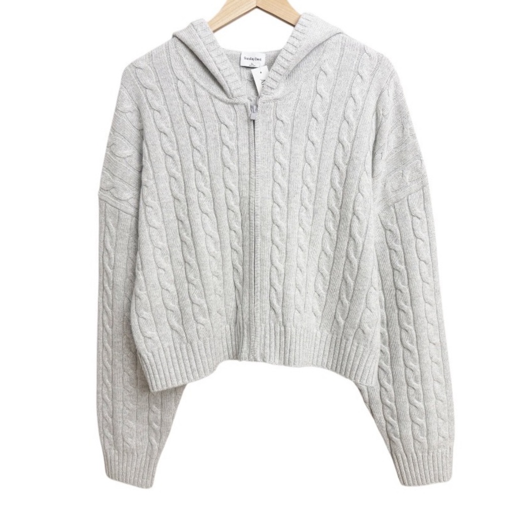 NWT Aritzia Sunday Best Octavia Zip Hoodie Sweater Heather Chrome Gray - Picture 2 of 8